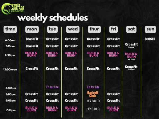 Current Underground class schedule graphic